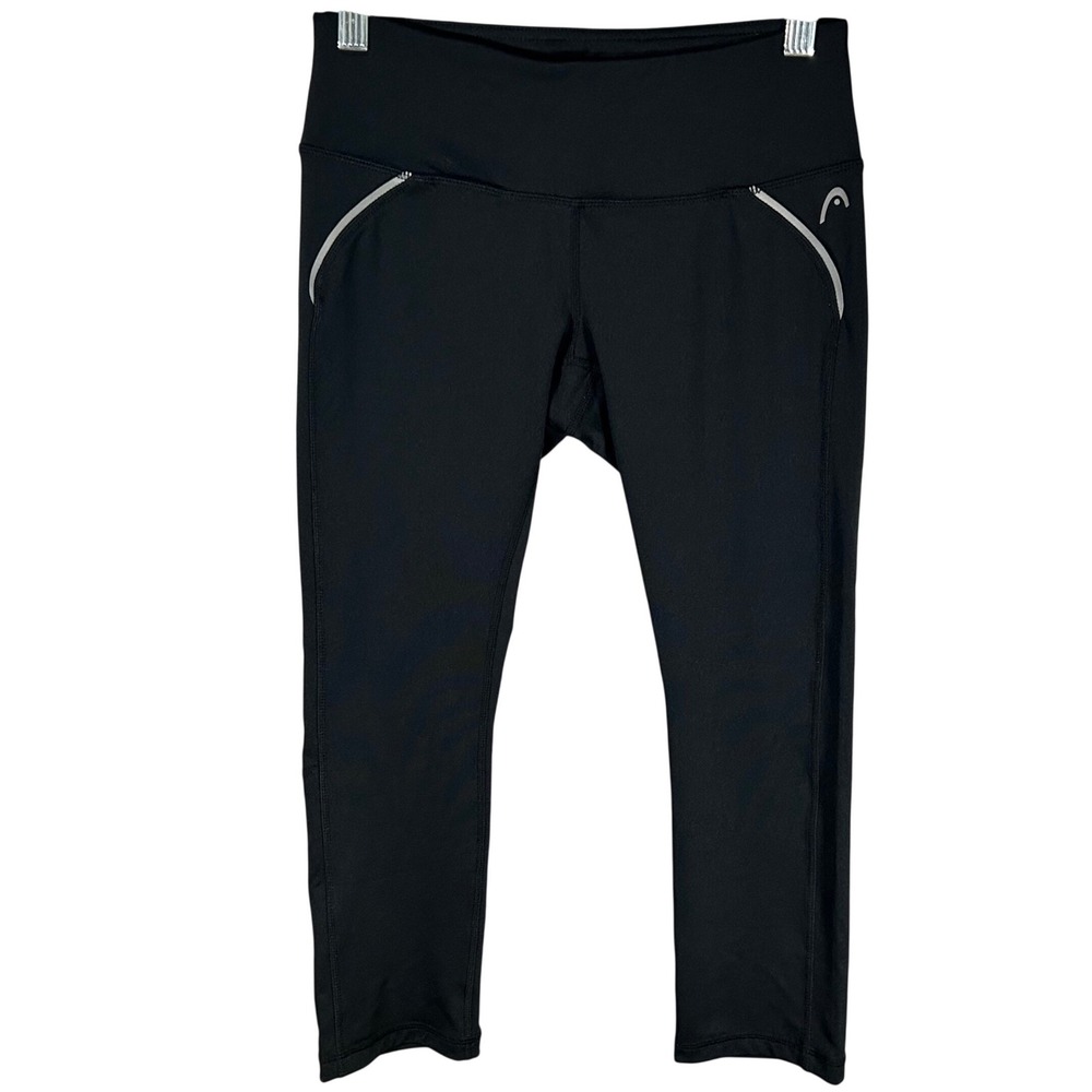 HEAD Womens Black Reflective Trim Performance Capri Athletic Leggings XS